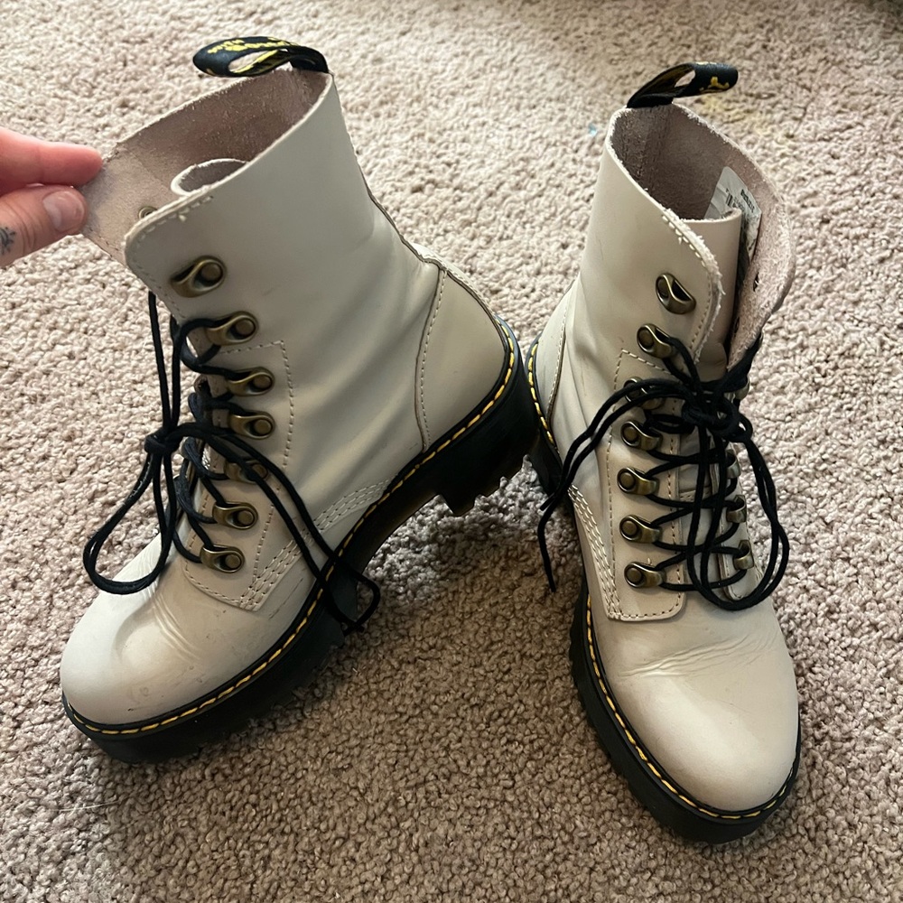 Dr. Martens White Combat Boots with Black Laces